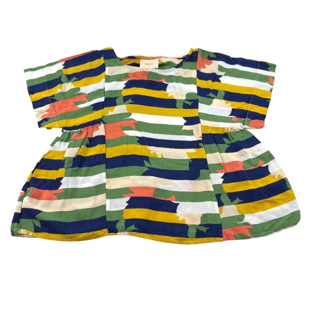 Maeve Anthropologie Striped Floral Empire Waist Blouse XS Multicolor Viscose Top